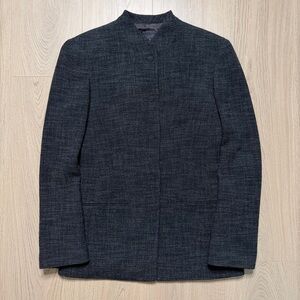 Vintage Giorgio Armani Band Collar Textured Blazer Jacket Womens 38 Medium Gray